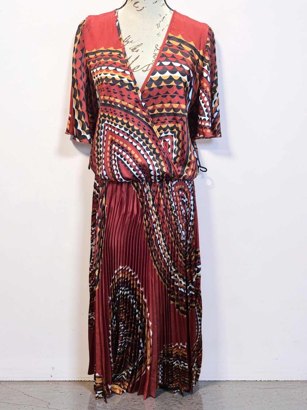 NWT Ashley Stewart Tribal Geometric Pleated Wrap Maxi Dress Size 12